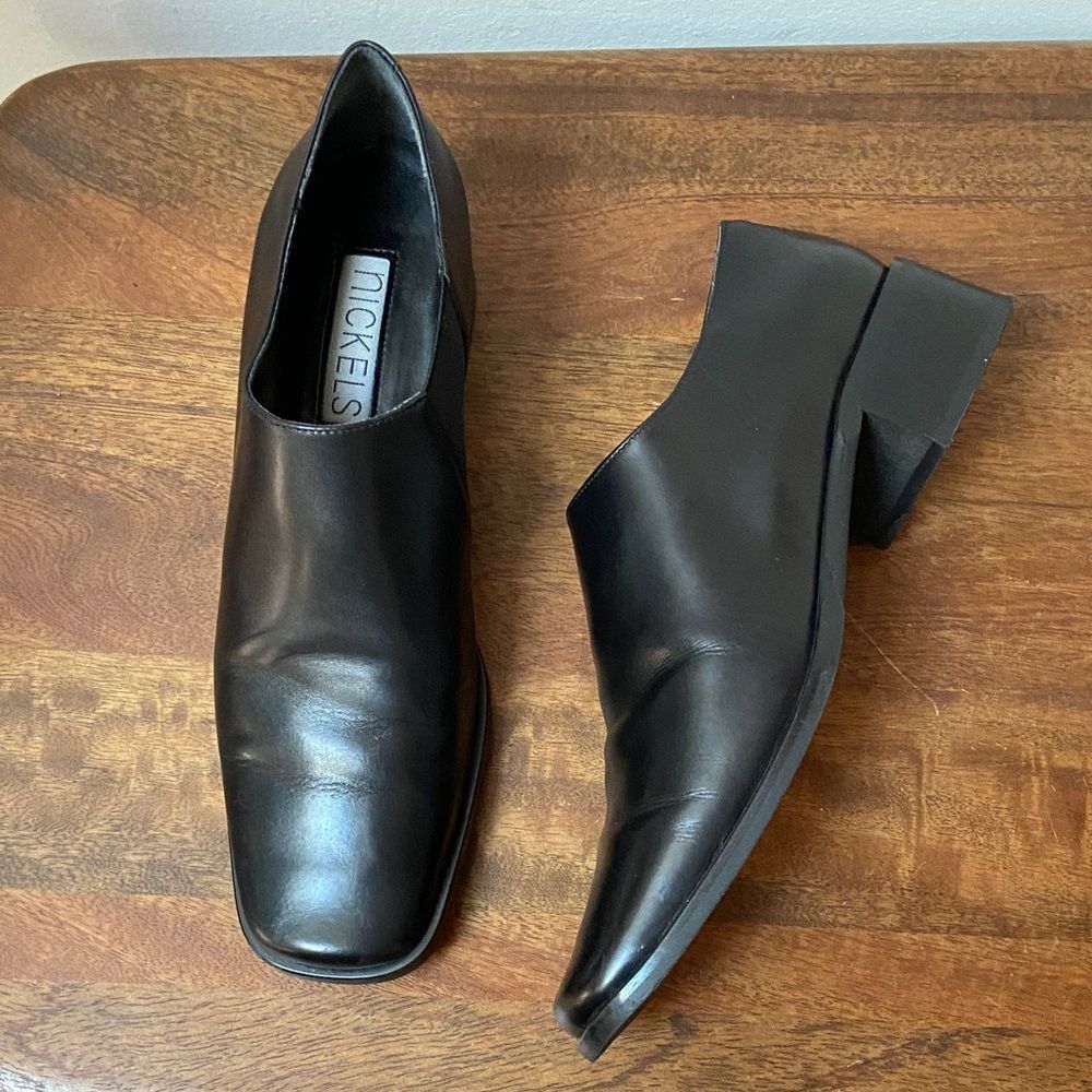 Nickels Black Square-Toe Shoes
